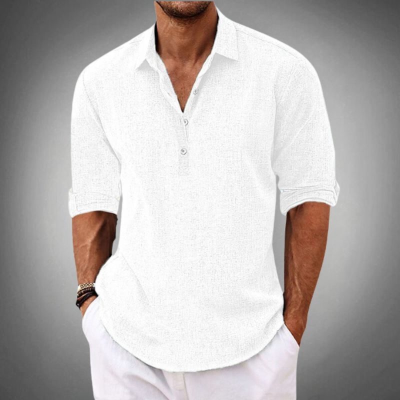 Linen Button-Up Shirt for Men - White