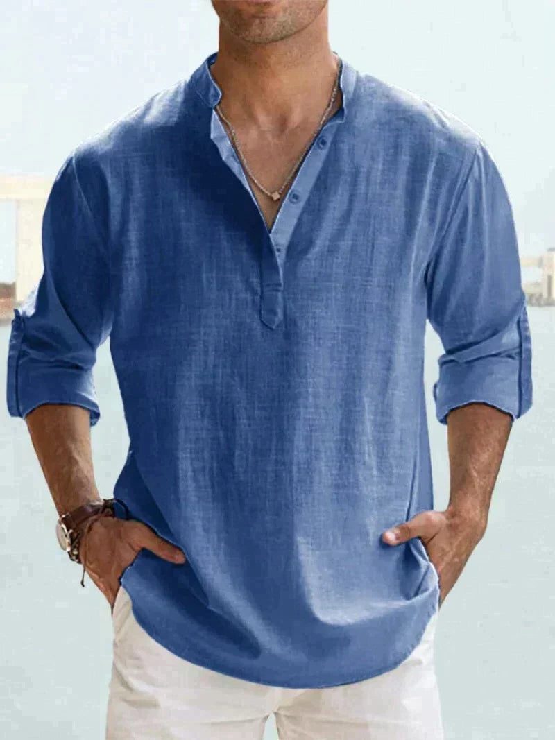Linen Henley Long Sleeve Shirt for Men