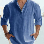 Linen Henley Long Sleeve Shirt for Men