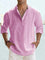 Linen Henley Long Sleeve Shirt for Men - Pink