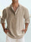 Linen Henley Long Sleeve Shirt for Men - Khaki