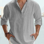 Linen Henley Long Sleeve Shirt for Men - Gray