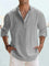 Linen Henley Long Sleeve Shirt for Men - Gray