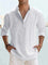 Linen Henley Long Sleeve Shirt for Men - White