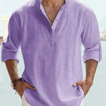 Linen Henley Long Sleeve Shirt for Men - Purple