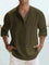 Linen Henley Long Sleeve Shirt for Men - Military Green