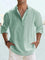 Linen Henley Long Sleeve Shirt for Men - Green