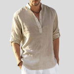 Linen Henley Shirt for Men - Beige