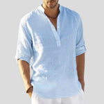 Linen Henley Shirt for Men - Hellblau
