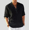 Linen Henley Shirt for Men - Schwarz
