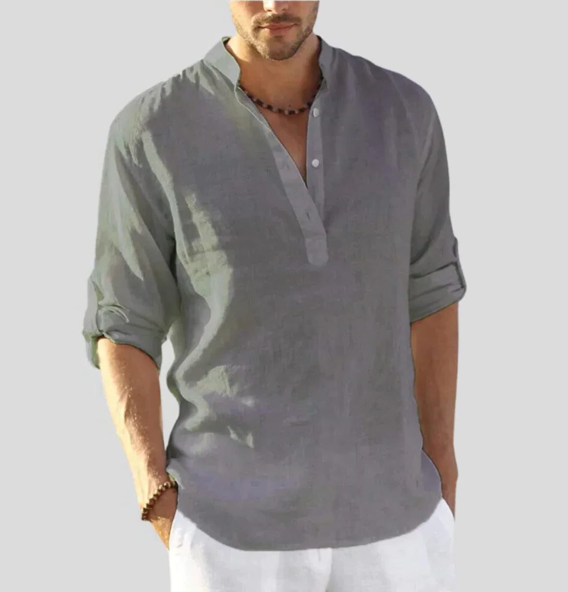 Linen Henley Shirt for Men - Grau