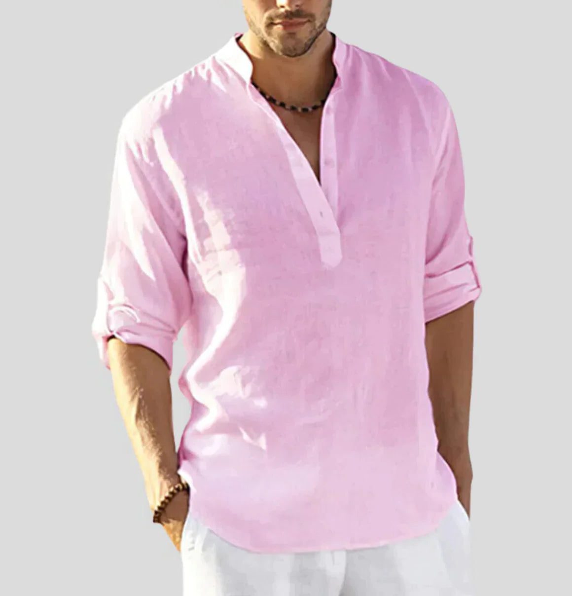 Linen Henley Shirt for Men - Rosa