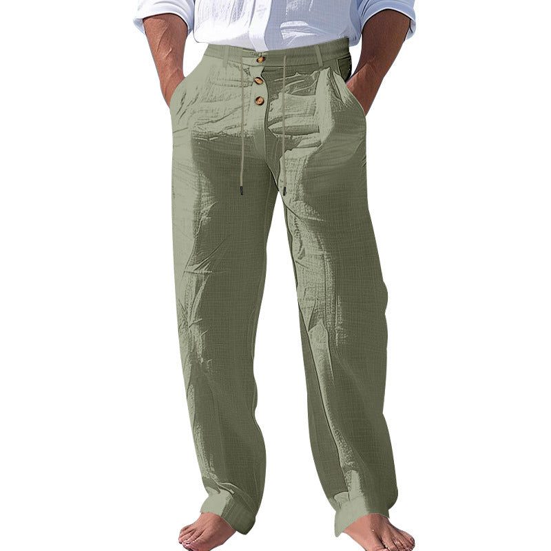 Linen High Waist Straight Leg Trousers for Men