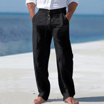 Linen High Waist Straight Leg Trousers for Men - Black
