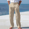 Linen High Waist Straight Leg Trousers for Men - Khaki