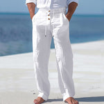 Linen High Waist Straight Leg Trousers for Men - White