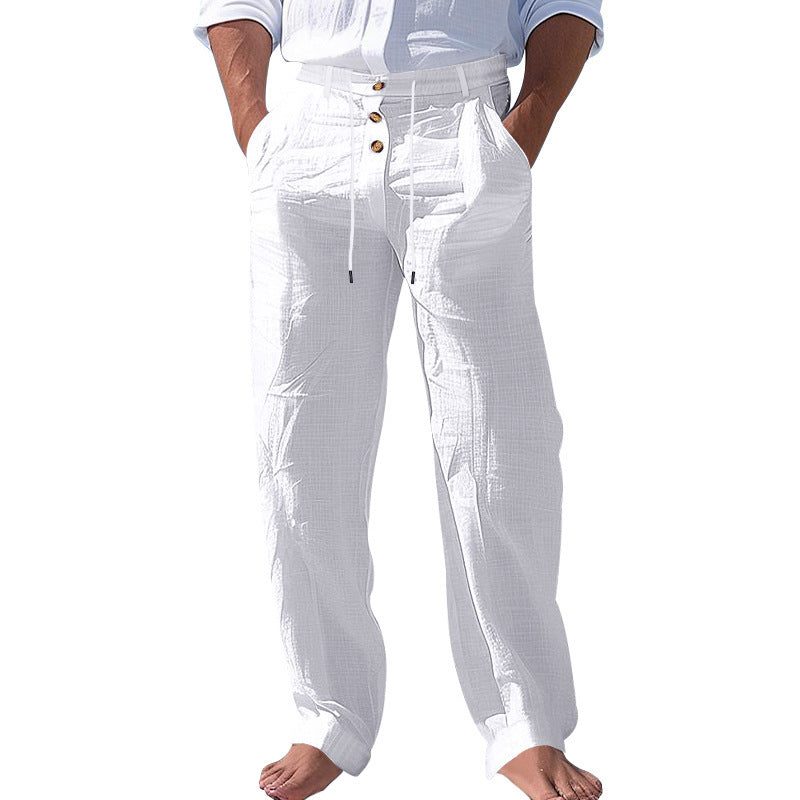 Linen High Waist Straight Leg Trousers for Men - View 4