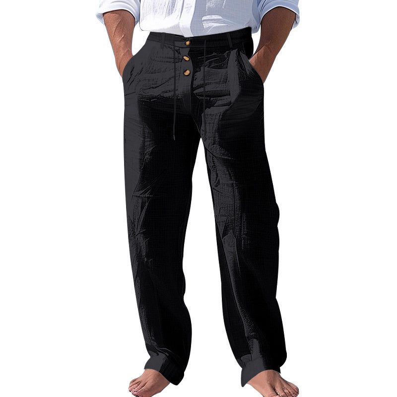 Linen High Waist Straight Leg Trousers for Men - View 5