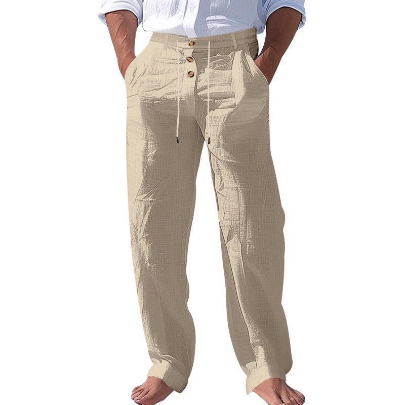Linen High Waist Straight Leg Trousers for Men - View 7