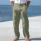 Linen High Waist Straight Leg Trousers for Men - Olive Green