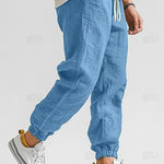 Linen Jogger Trousers with Elastic Waist for Men - Blue