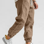 Linen Jogger Trousers with Elastic Waist for Men - Dark Brown