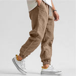 Linen Jogger Trousers with Elastic Waist for Men - View 8