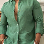 Linen Long Sleeve Button-Down Shirt for Men
