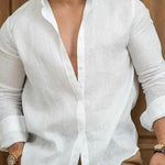 Linen Long Sleeve Button-Down Shirt for Men - White