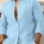 Linen Long Sleeve Button-Down Shirt for Men - Blue