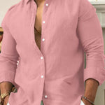 Linen Long Sleeve Button-Down Shirt for Men - Pink