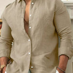 Linen Long Sleeve Button-Down Shirt for Men - Khaki