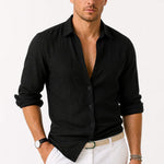 Linen Long Sleeve Button-Down Shirt with Rolled Sleeves for Men