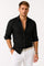 Linen Long Sleeve Button-Down Shirt with Rolled Sleeves for Men