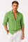 Linen Long Sleeve Button-Down Shirt with Rolled Sleeves for Men - Green