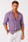 Linen Long Sleeve Button-Down Shirt with Rolled Sleeves for Men - Purple