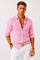Linen Long Sleeve Button-Down Shirt with Rolled Sleeves for Men - Pink