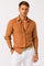 Linen Long Sleeve Button-Down Shirt with Rolled Sleeves for Men - Brown