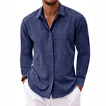 Linen Long Sleeve Shirt for Men - Navy Blue