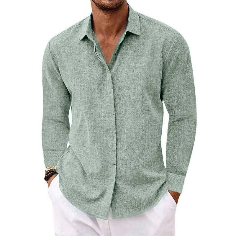 Linen Long Sleeve Shirt for Men - Green