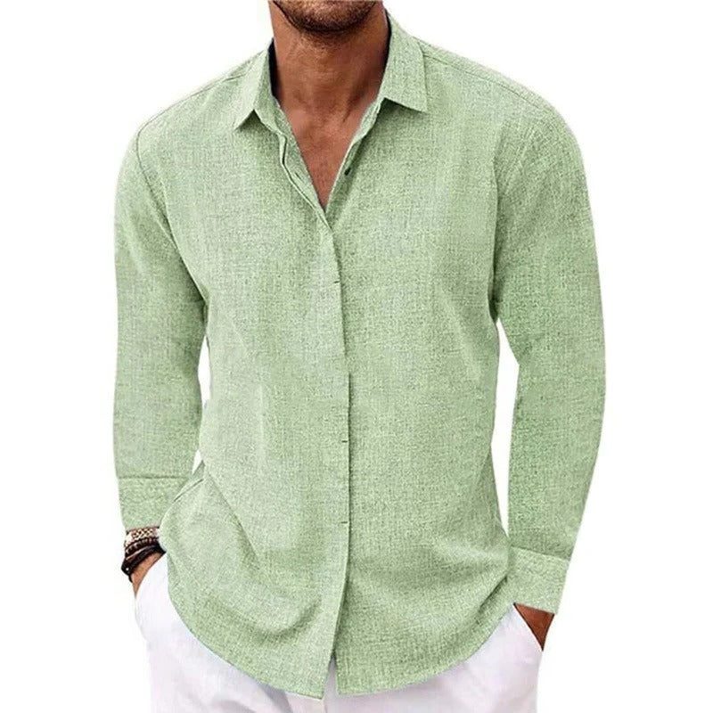 Linen Long Sleeve Shirt for Men - Light Green