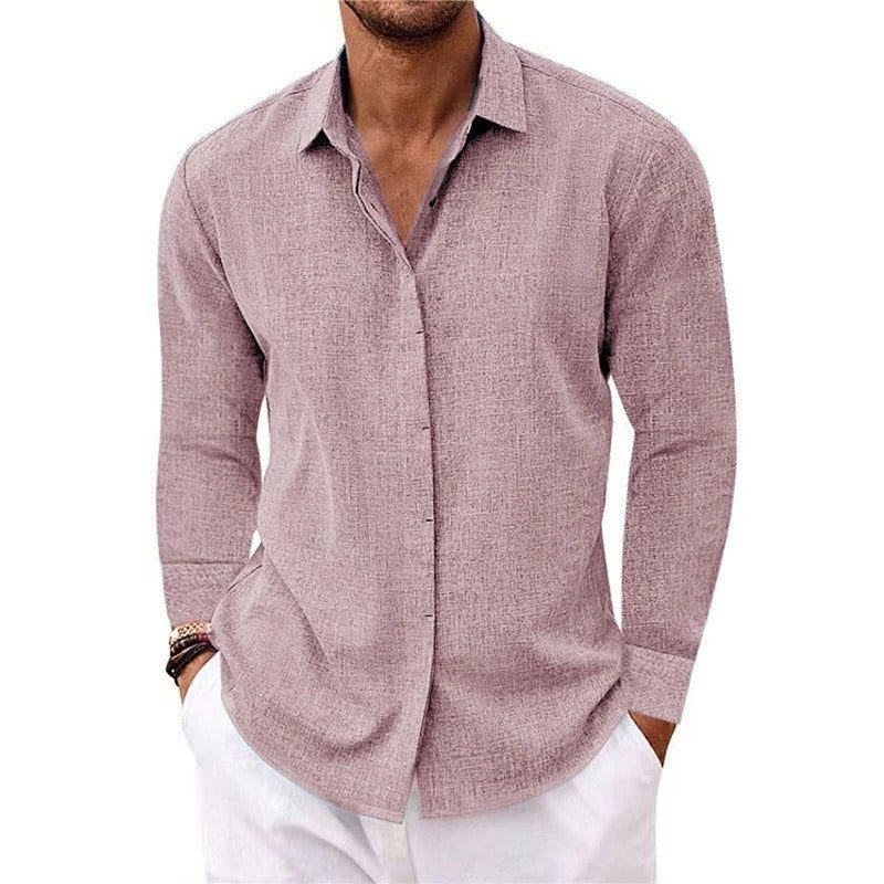 Linen Long Sleeve Shirt for Men - Pink