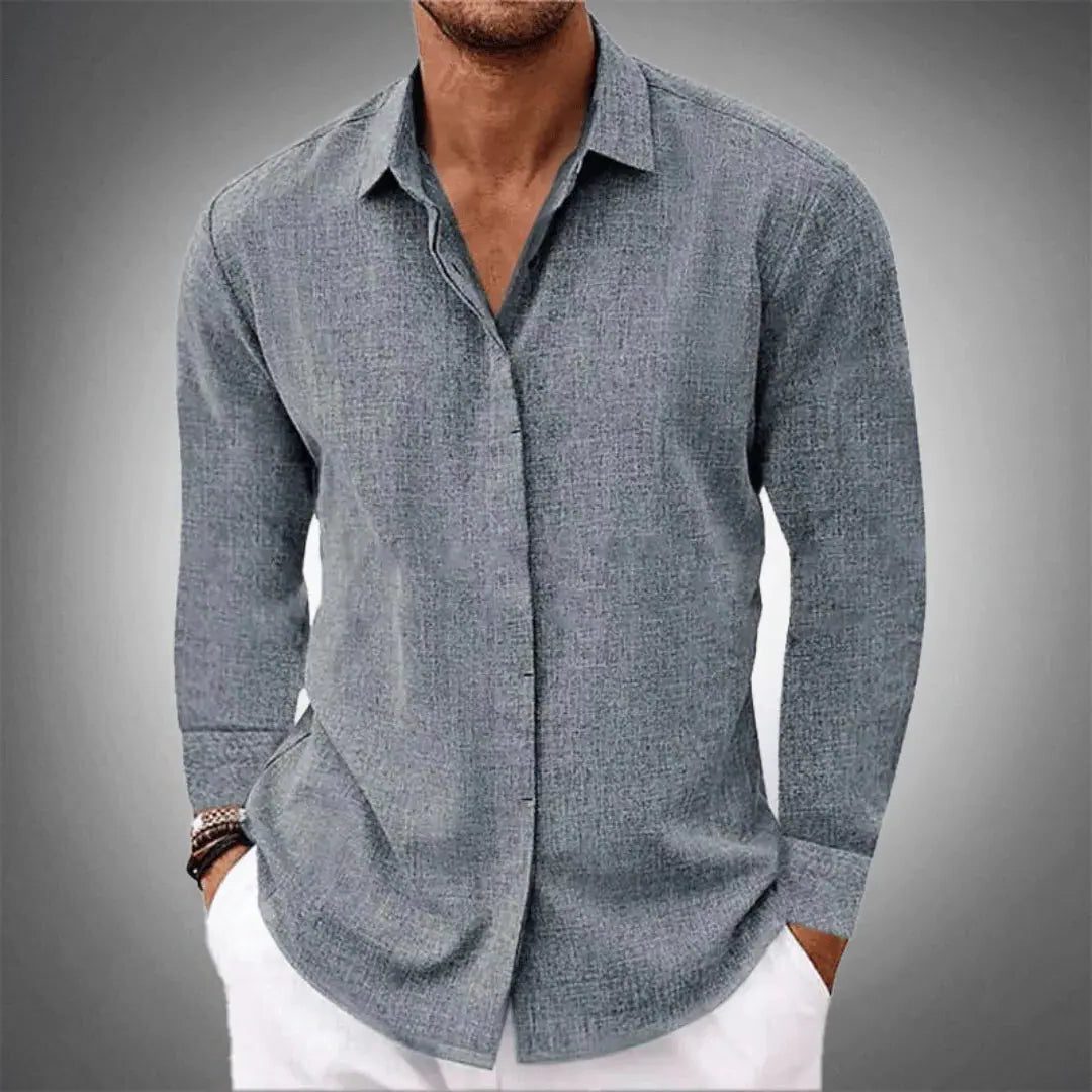 Linen Long Sleeve Shirt for Men - Grey