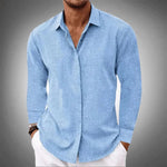 Linen Long Sleeve Shirt for Men - Light Blue