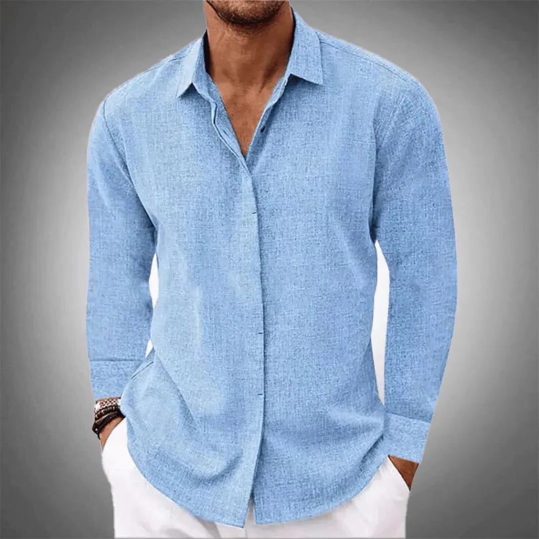 Linen Long Sleeve Shirt for Men - Light Blue