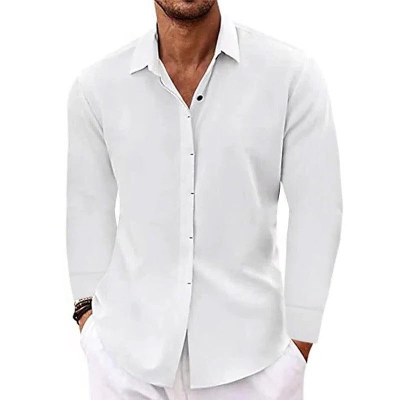 Linen Long Sleeve Shirt for Men - White