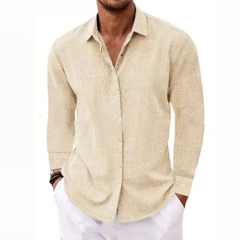 Linen Long Sleeve Shirt for Men - Khaki
