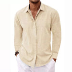 Linen Long Sleeve Shirt for Men - Khaki