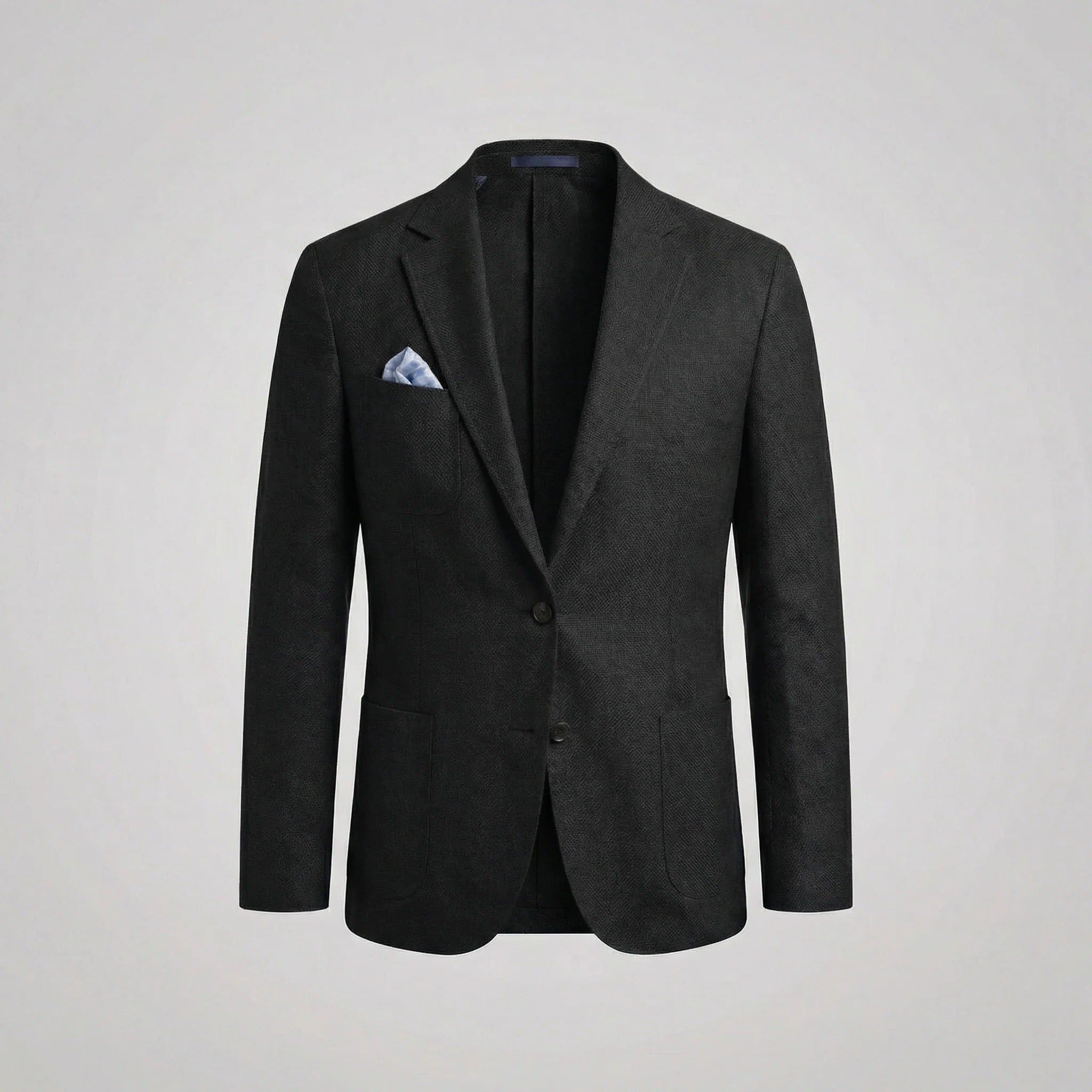 Linen Notch Lapel Blazer for Men - Black