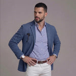 Linen Notch Lapel Blazer for Men - View 3